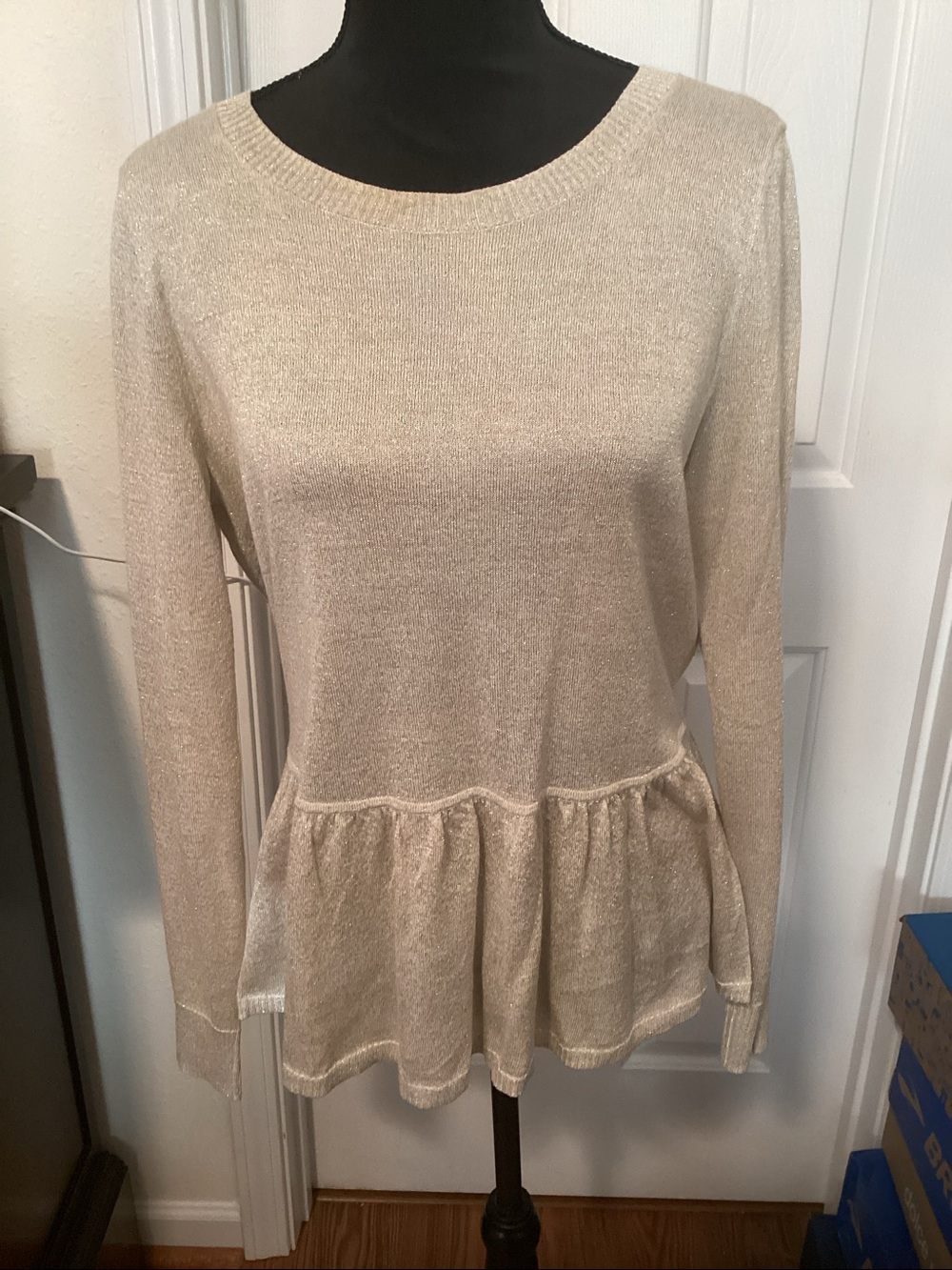 Kensie Light Beige Crewneck Peplum Sweater